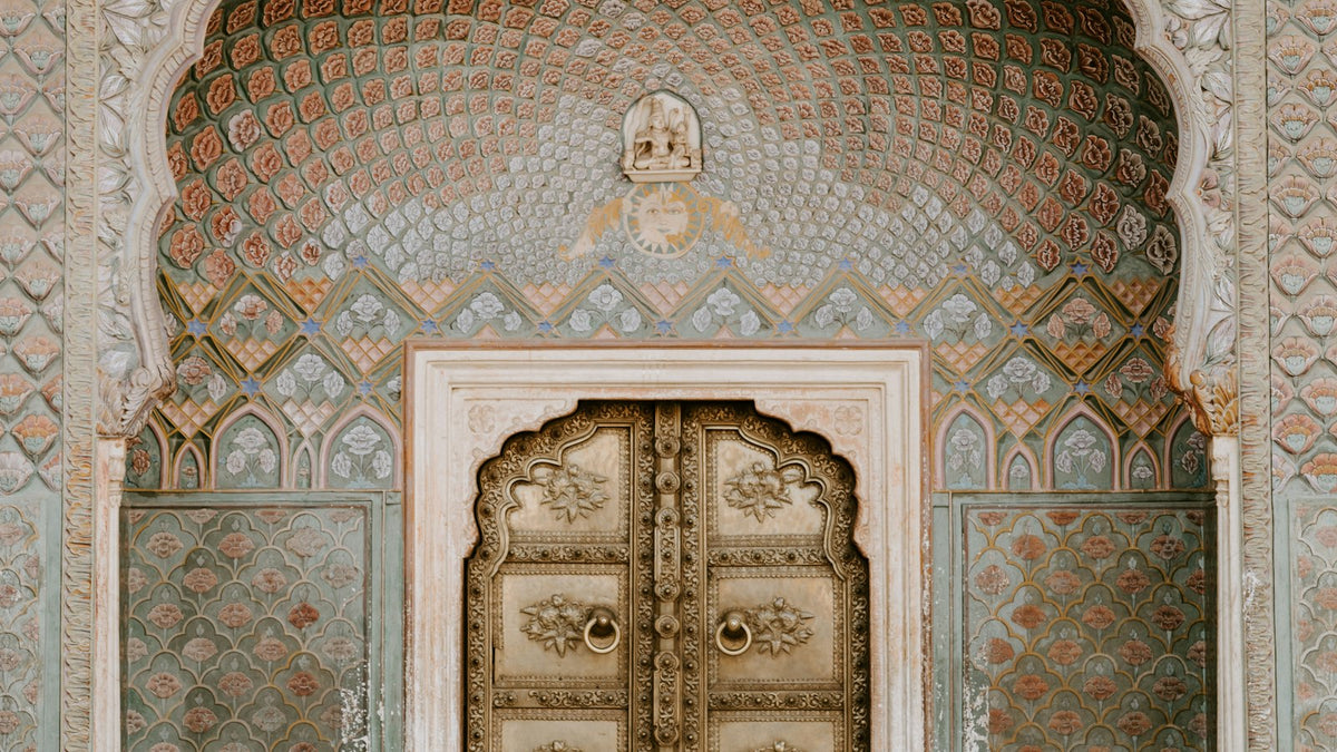 Ornate brass door in Jaipur, home to many jewellery brands