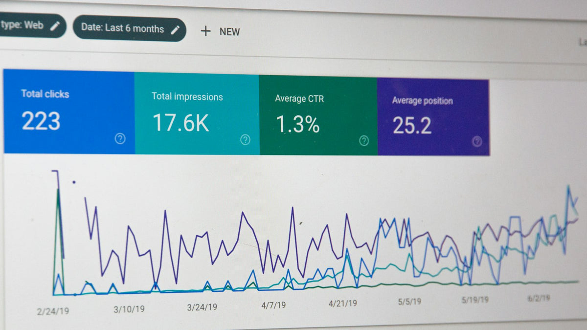 Monitor showing website search performance data