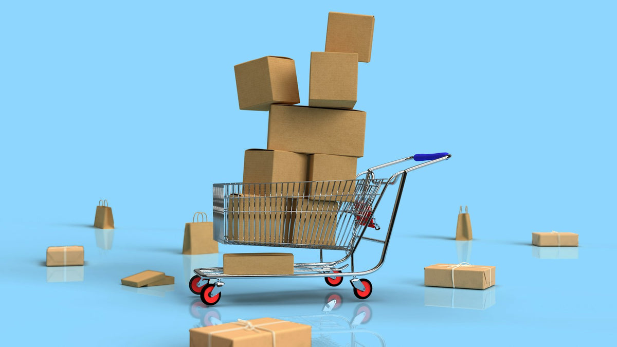 Small toy shopping cart representing abandoned online carts