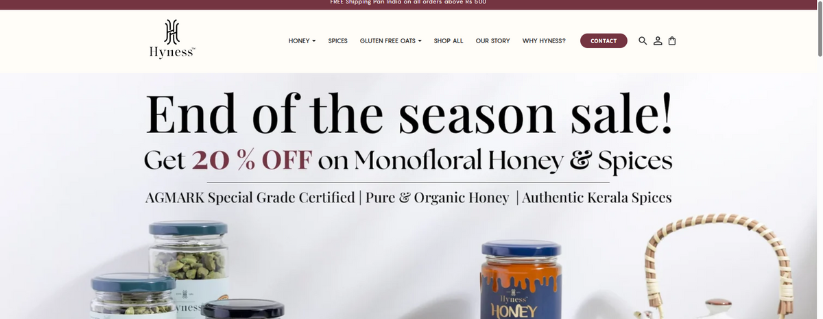Hyness Honey & spices website designed and developed by Hardtech